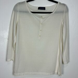 Piazza Sempione 3/4 Sleeve Round Neck Henley Top In Cream Size M